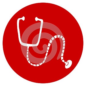 Vector medical icon. Healthcare design. Isolated white medical stethoscope icon on red background. Hand drawn doodle