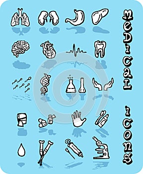 Vector medical icons Black and white on blue