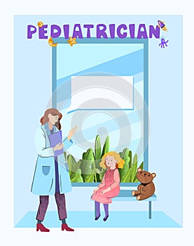 Vector medical illustration with doctor and little patient