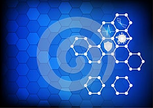 Vector : Medical logo with blue hexagons background