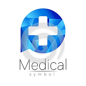 Vector medical sign with cross. Symbol for doctors, website, visit card, icon. Blue color. Medicine modern concept