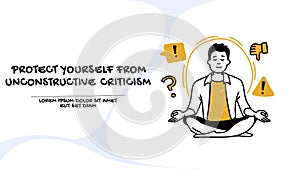 Vector of a meditating man ignoring bad vibe and unjustified criticism