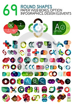 Vector mega collection of geometric round shapes paper style banner templates with sample text and options