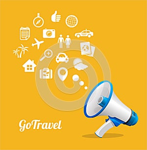Vector Megaphone and icon. Travel concept