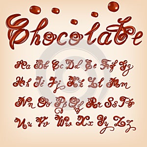 Vector melted chocolate alphabet. Shiny, glazed letters, liquid. Font style. Glossy typescript design. photo