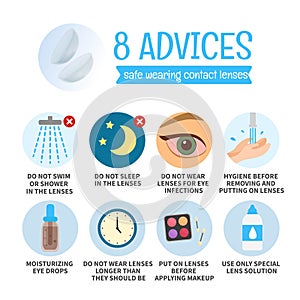 Vector memo 8 advices for wearing contact lenses safely.