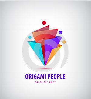 Vector men group logo, human, family, teamwork icon. Community, people sign in modern style, origami 3d.