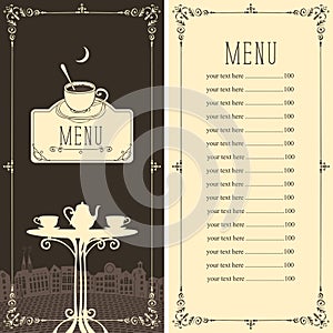 Vector menu for night street cafe or restaurant