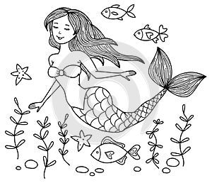 Vector mermaid cartoons, black silhouette. photo