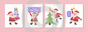 Vector Merry Christmas greeting card collection cute Santa