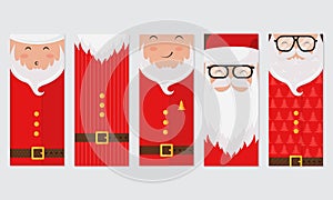 Vector Merry Christmas and Happy New Year greeting card set with cute santa claus