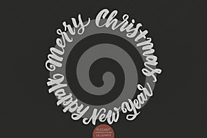 Vector Merry Christmas and Happy New Year text. Calligraphic lettering design card template.Creative typography gift