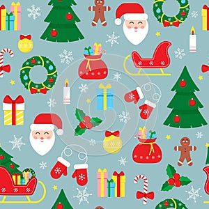 Vector Merry Christmas seamless pattern on retro winter background