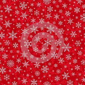 Vector Merry Christmas seamless pattern with snowflakes on red.