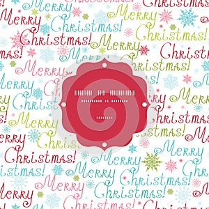 Vector merry christmas text frame seamless pattern