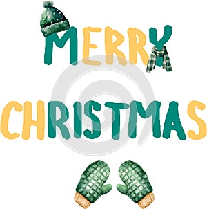 Vector Merry christmas text, message, letters, composition for greeting card, invitation, banner, print.