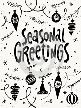 Vector Merry Christmas vector poster with winter symbols and lettering