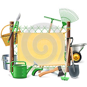 Vector Mesh Frame with Garden Tools