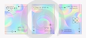 Vector mesh gradient backgrounds with wireframe shapes,futuristic spheres and arches photo
