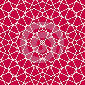 Vector mesh seamless pattern. Red and white background. Net, grid, lattice, fishnet.