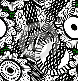 Vector messy seamless decorative floral pattern. Abstract drawn background