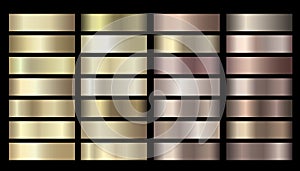 Vector metallic gold, silver, bronze colorful palette collection. Vector banners with gold and bronze gradient