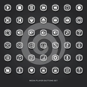 Vector metallic media player buttons set