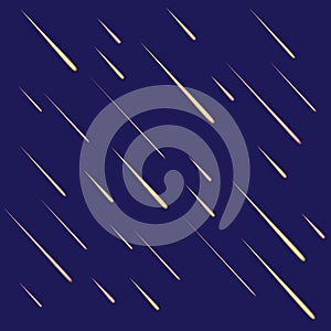 Vector Meteor Rain Background Template, Glowing Motion Lights on Dark Blue Background.