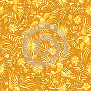 Vector Mexican embroidery gold seamless pattern