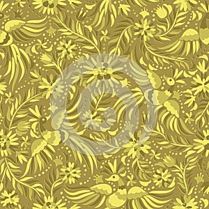 Vector Mexican embroidery gold seamless pattern