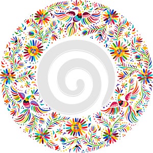 Vector Mexican embroidery round frame pattern