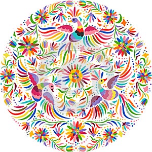 Vector Mexican embroidery round pattern