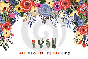 A Vector of a Mexican fiesta flowers with cactus design photo