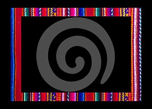 Vector Mexican Frame isolated on black background. Colorful border in navajo style, Latin America and Peru textiles embroidery