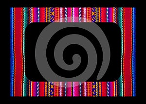 Vector Mexican Frame isolated on black background. Colorful border in navajo style, Latin America and Peru textiles embroidery