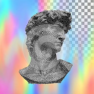 Vector Michelangelo David bust. Aesthetic contemporary art collage. Vaporwave style poster concept