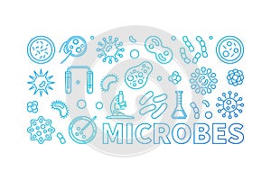 Vector microbes blue banner made with microbe outline icons