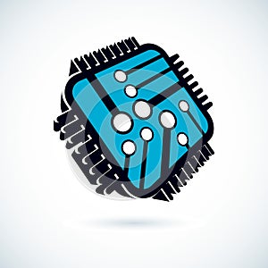Vector microchip design, cpu. Information communication technology element, circuit board in square shape. Microprocessor scheme