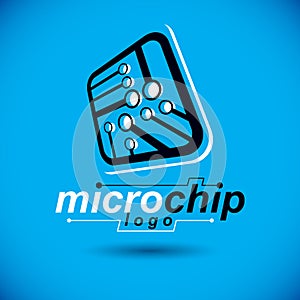 Vector microchip design, cpu. Information communication technology element, circuit board in square shape. Microprocessor scheme