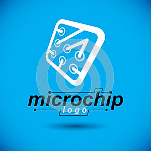 Vector microchip design, cpu. Information communication technology element, circuit board in square shape. Microprocessor scheme