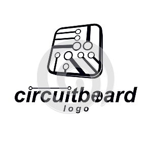 Vector microchip design, cpu. Information communication technology element, circuit board in square shape. Microprocessor scheme