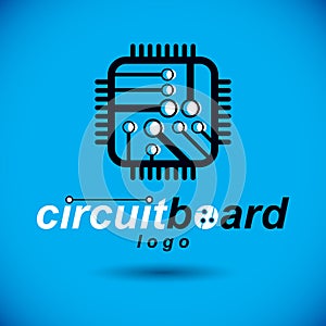 Vector microchip design, cpu. Information communication technology element, circuit board in square shape. Microprocessor scheme