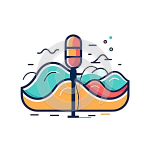 Vector of a microphone on a boat with ocean waves in the background