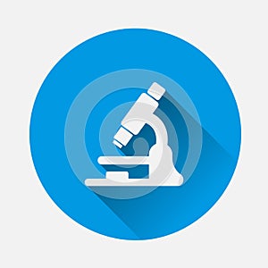 Vector Microscope icon on blue background. Flat image laboratory
