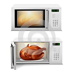 Vector microwave with roasted turkey or chicken photo