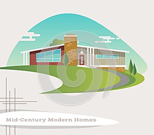 Vector of mid century modern style house