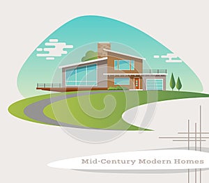 Vector of mid century modern style house