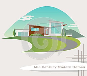 Vector of mid century modern style house photo