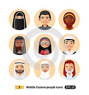 Vector Middle Eastern people icons avatar