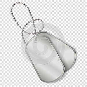 Vector military dog tags, army chain on transparent background